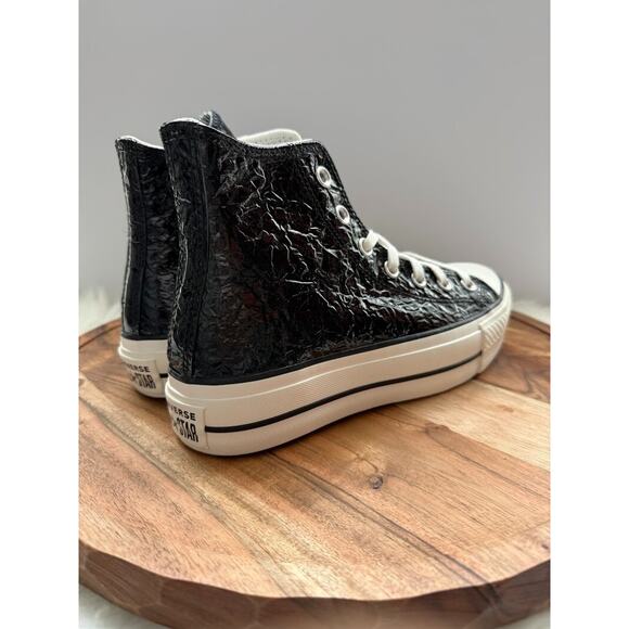 Converse Chuck Taylor Lift Platform Crinkled Leather Women's 7 Black A13384C - Picture 8 of 13